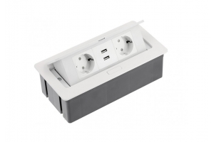Настольный удлинитель SOFT 2 гнезда, 2 USB, с кабелем, прямоугольный, белый