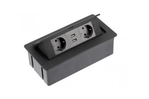 Настольный удлинитель SOFT 2 гнезда, 2 USB, с кабелем, прямоугольный, черный