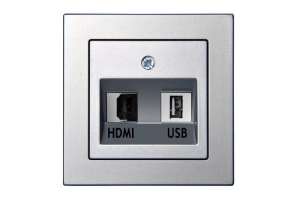HDMI+USB-002-01 E/Mt розетка скрытого монтажа "HDMI+USB", металлик